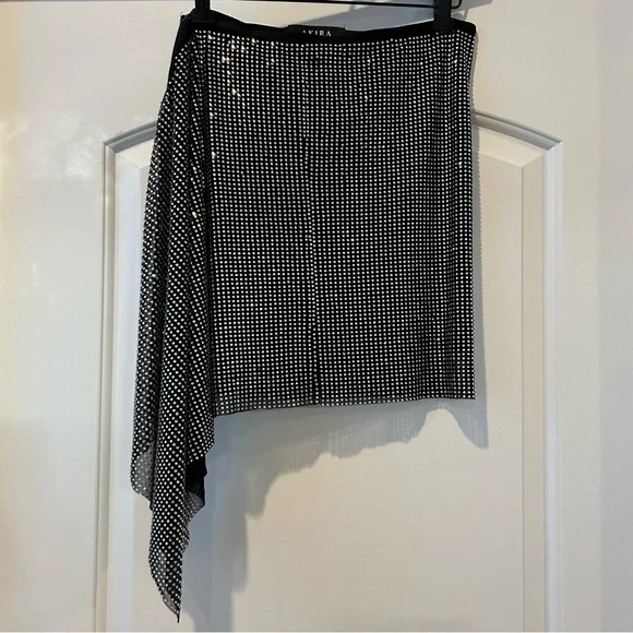 Akira rhinestone asymmetrical black wrap mini skirt with zipper - Picture 2 of 9